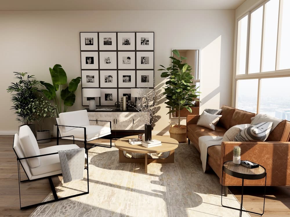 Sunlit modern living room interior